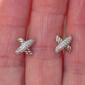 Recently Retired - David Yurman Petite X Diamond Earrings - 14K/925 - DY Backs